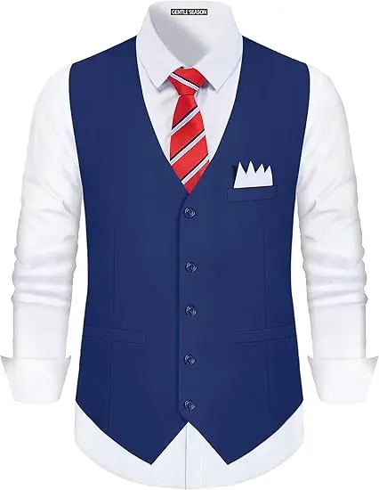 Men's Formal Suit Vest with Tie Pocket