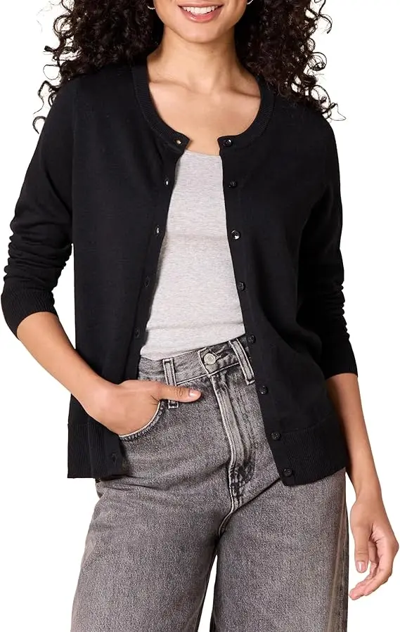 Essentials Women's Lightweight Crewneck Cardigan Sweater