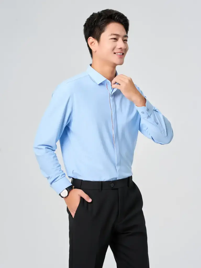 Áo Sơ Mi Nam Business Knit Phối Nép Giấu Cúc 