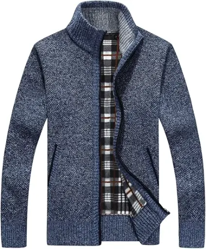 Yeokou Men's Casual Slim Full Zip Thick Knitted Cardigan Sweaters with Pockets