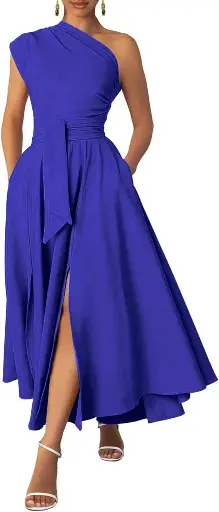 Women's One Shoulder Belted Maxi Dres