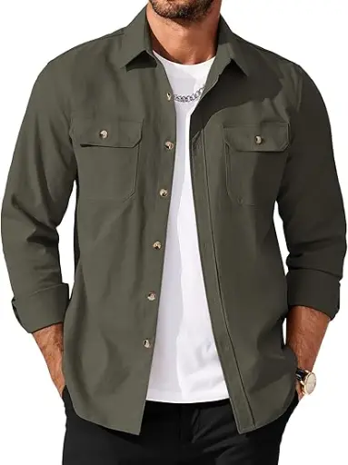 Men's Long Sleeve Button Up Shirt Jacket