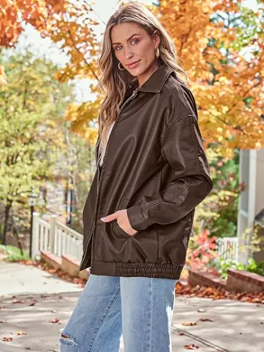 [WSO000693] Women's Oversized Faux Leather Jacket