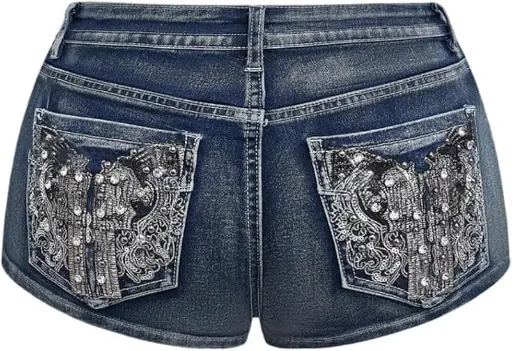[WSY000721] Women's Y2k Sparkly Jeans Skinny Mini