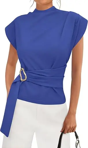 Sleeve Mock Neck Work Shirts